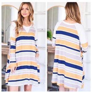 White Striped Raglan Sleeve Dress size S